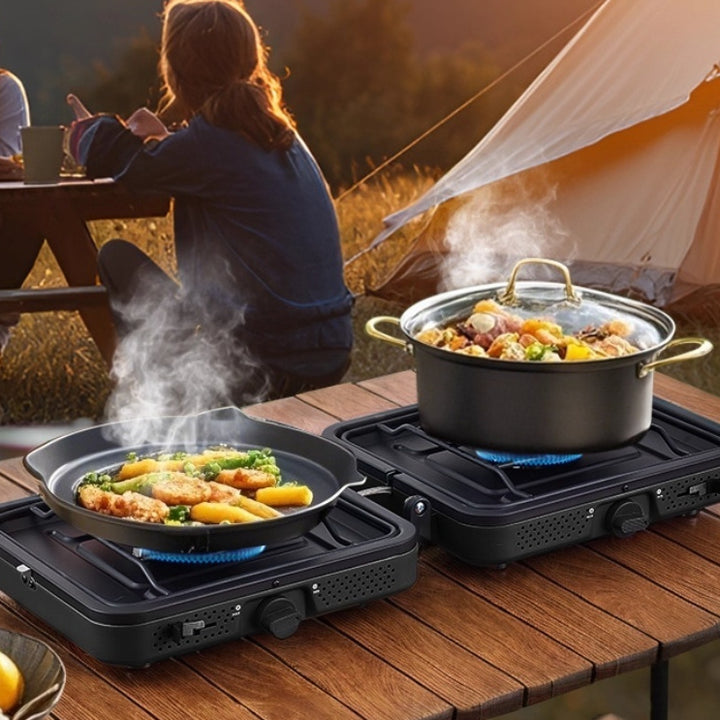 Portable Gas Stove, Double Burner, Outdoor Picnic Cooking