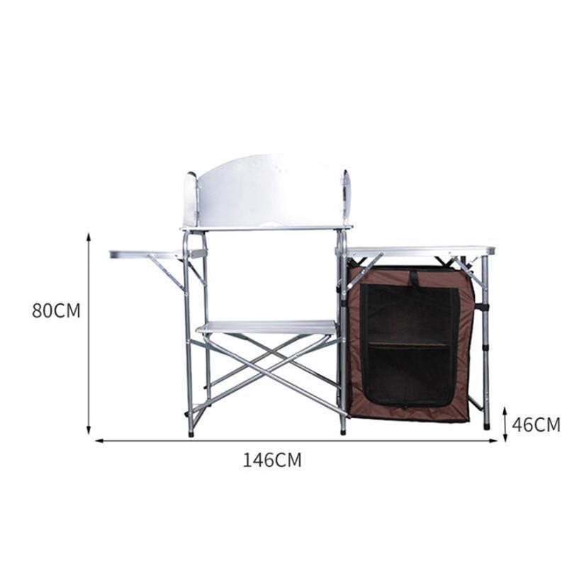 Outdoor Camping Double-decker Storage Rack, Mobile Barbecue Table