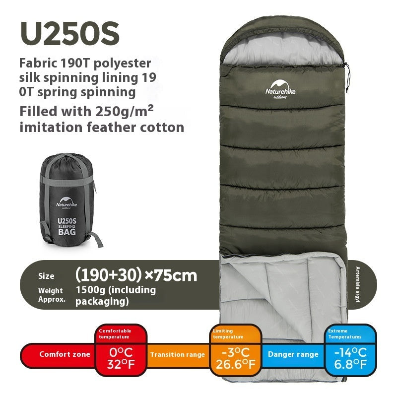 Outdoor Envelope Hooded Sleeping Bag