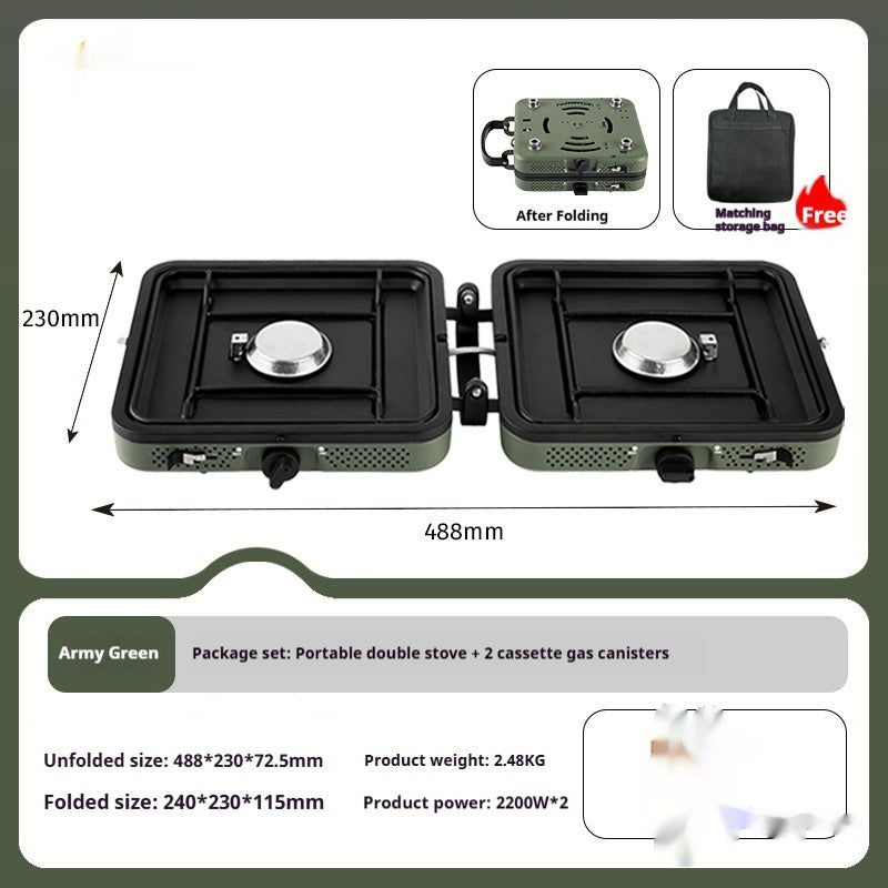 Portable Gas Stove, Double Burner, Outdoor Picnic Cooking