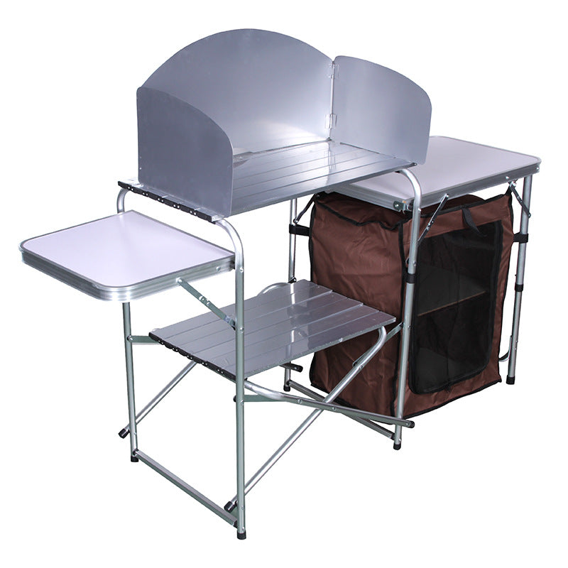 Outdoor Camping Double-decker Storage Rack, Mobile Barbecue Table