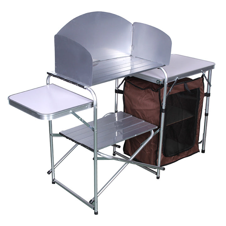 Outdoor Camping Double-decker Storage Rack, Mobile Barbecue Table