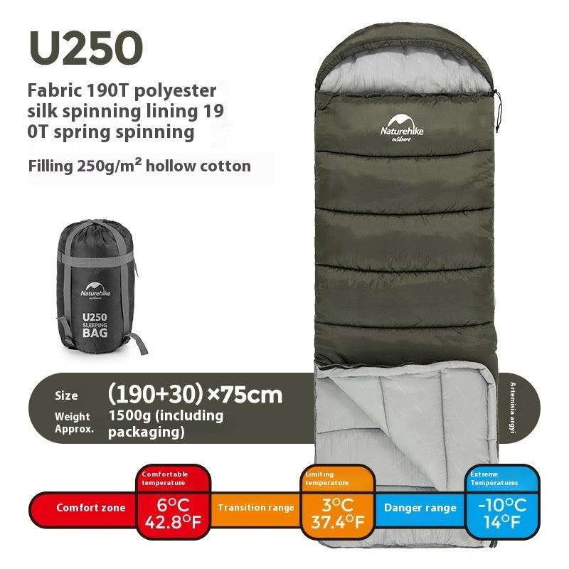 Outdoor Envelope Hooded Sleeping Bag
