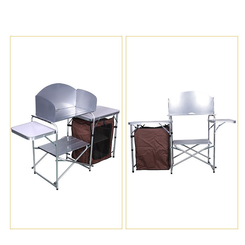 Outdoor Camping Double-decker Storage Rack, Mobile Barbecue Table