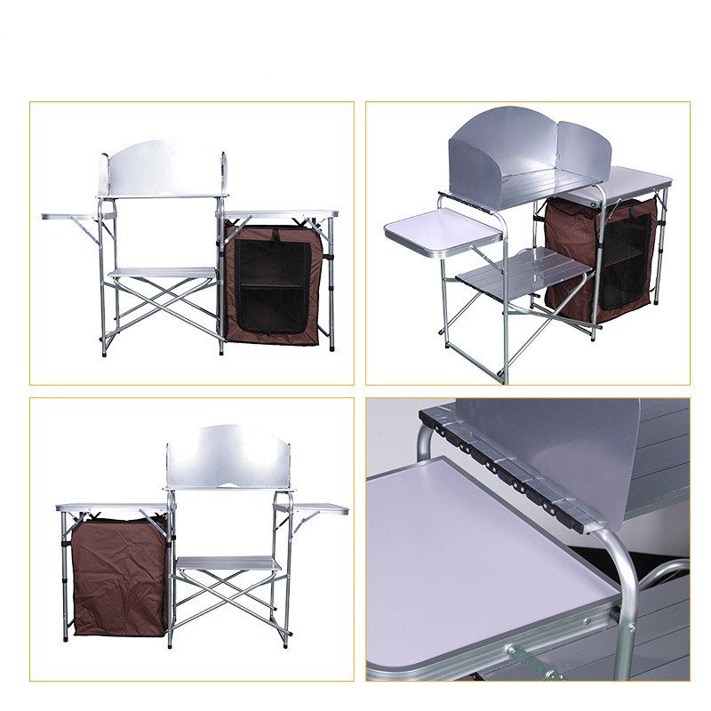 Outdoor Camping Double-decker Storage Rack, Mobile Barbecue Table